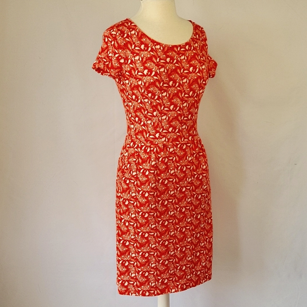 Boden SS Jersey Dress Orange w/ White Floral Print Size 6P